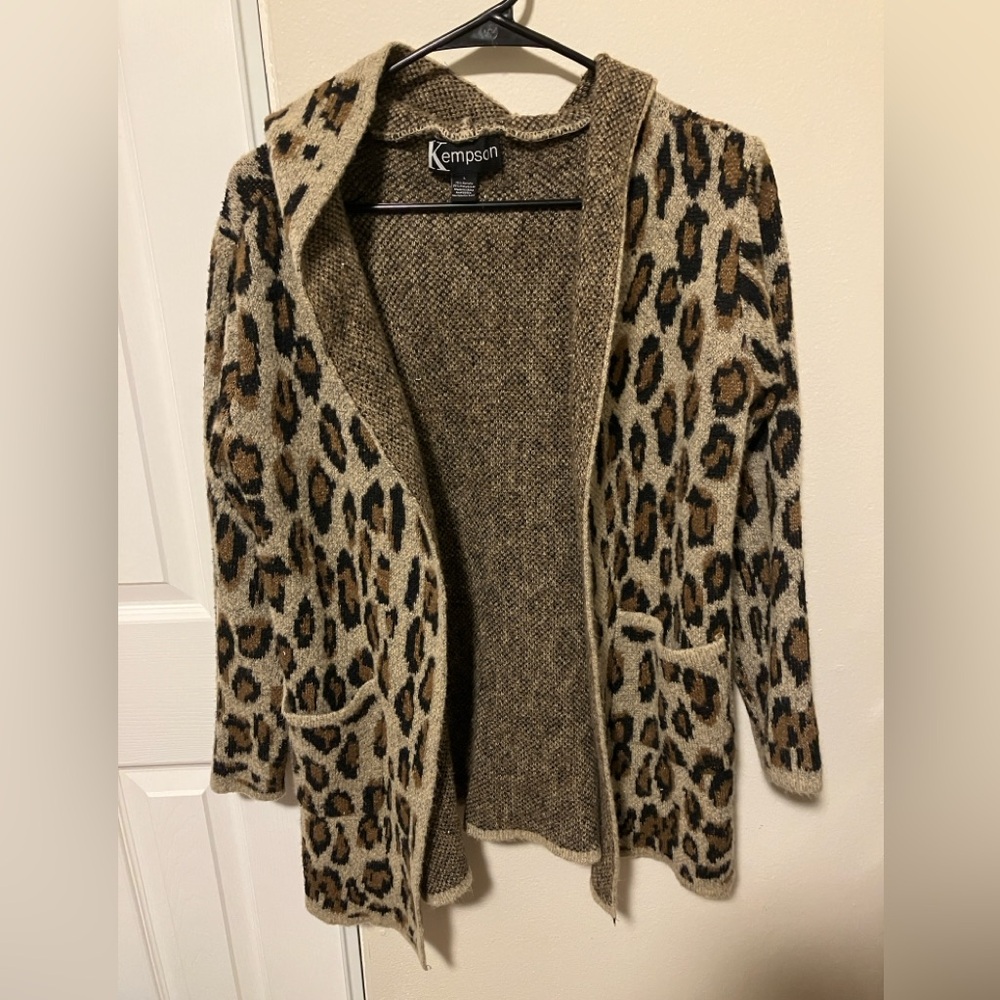Bold Leopard Print Tan and Black Cardigan with Hood